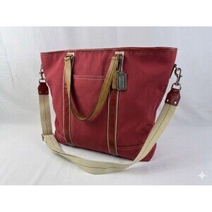 Unisex Vintage Retro Y2K Coach Hamptons Canvas Carryall Travel Tote #70108 Red